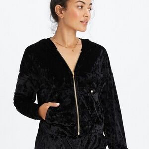 Fabletics Crushed Velour Zip Up Hoodie, Gold Zip, semi crop, sz M